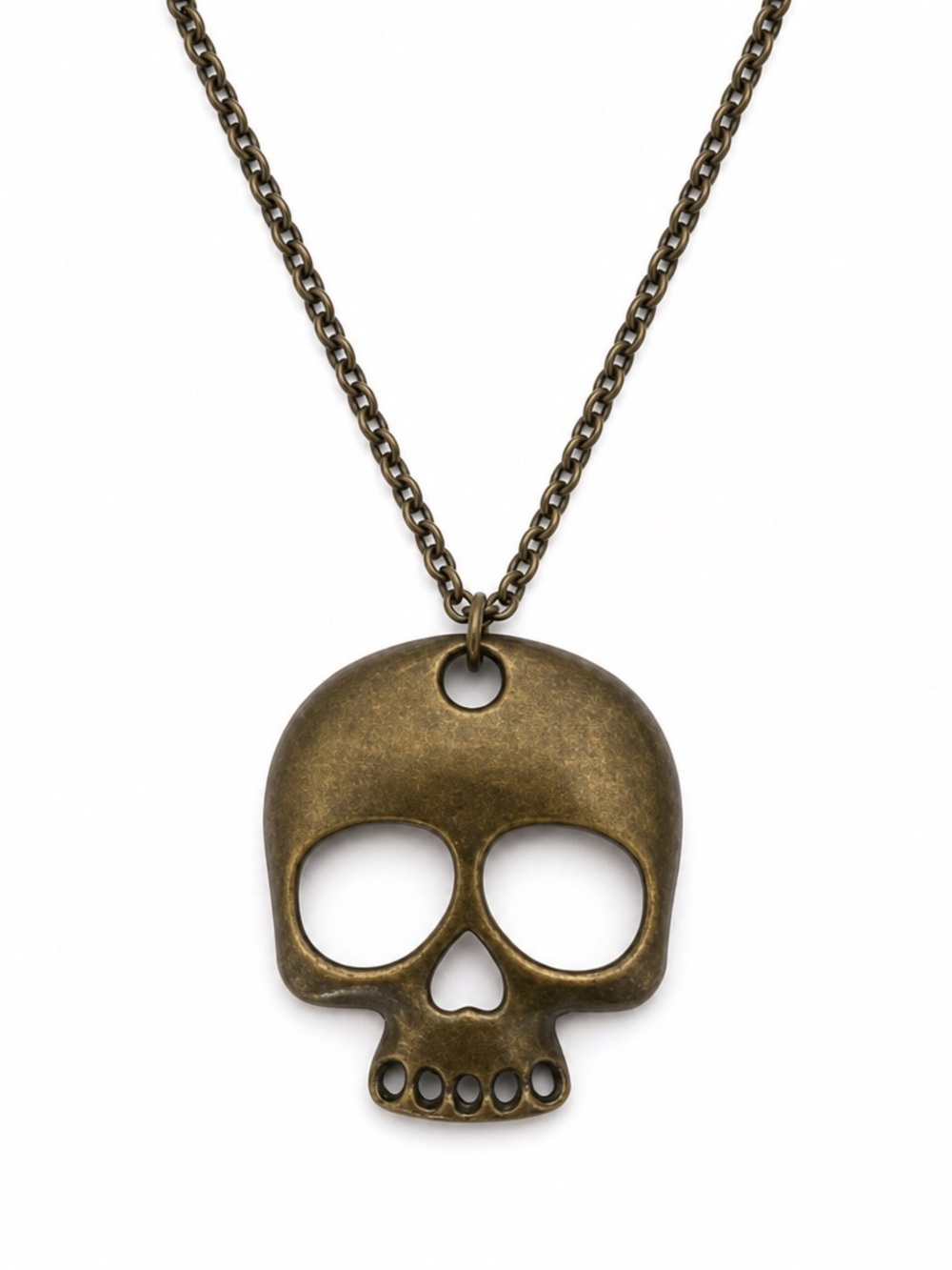 Antique Brass Skull Pendant Necklace - Women Jewelry